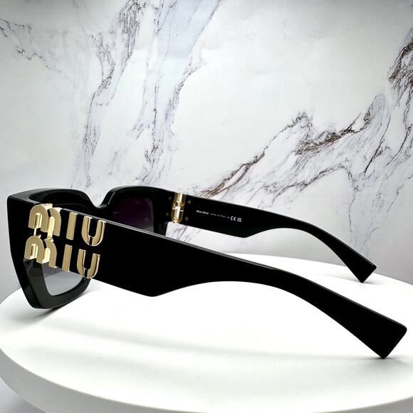 New MIU MIU Sunglasses Black Square 2026 Gold Metal Logo Women Authentic w/ Case main image 7